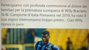 Morto a 21 anni Willy Ta Bi, campione con Atalanta Primavera