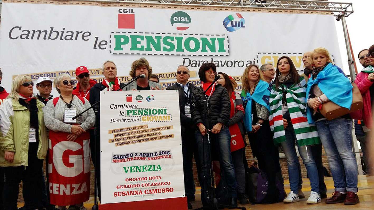 Susanna Camusso durante il comizio a Venezia