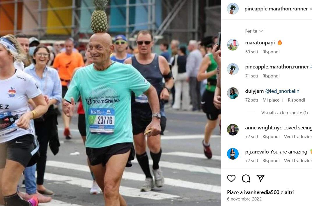 Alla maratona con un ananas in testa, l'impresa di Moshe Lederfien