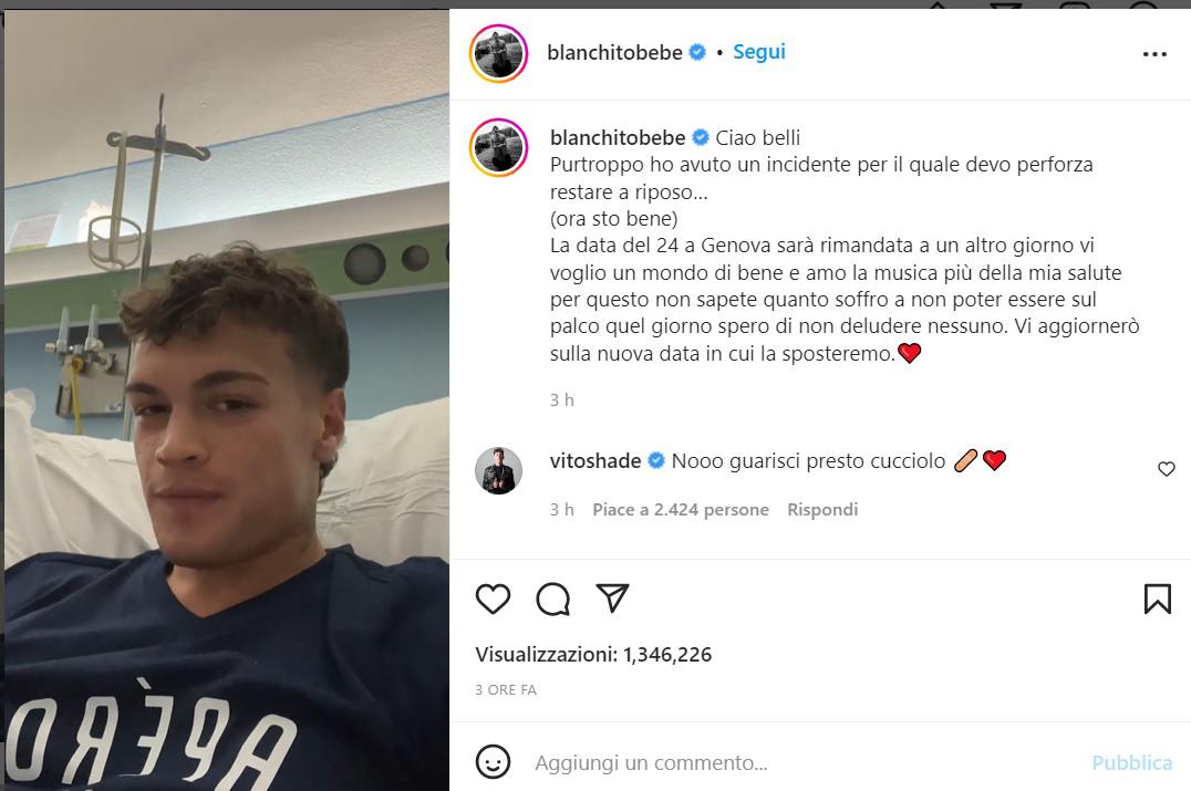 Blanco in ospedale: "Ho avuto un incidente, devo stare a riposo"