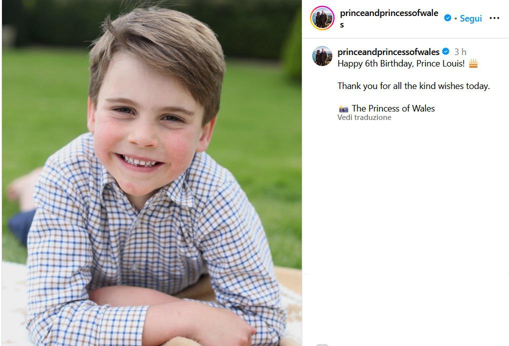 Buon compleanno Louis! Kate Middleton pubblica foto del principe che oggi compie 6 anni