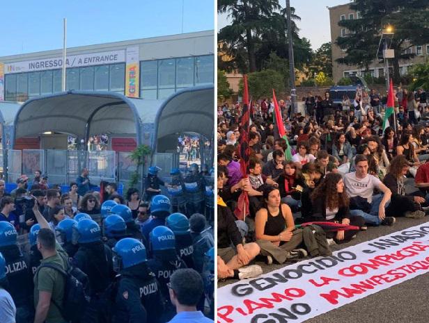 Cortei pro Palestina, tensione ai cancelli del Salone del libro
