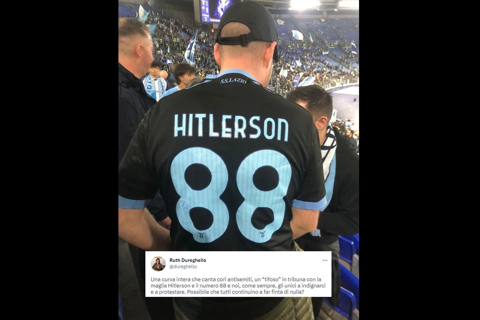Derby Lazio-Roma, è un tedesco il tifoso con maglia 'Hitlerson 88'