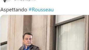 Draghi sul cornicione, il fotomontaggio di Grillo