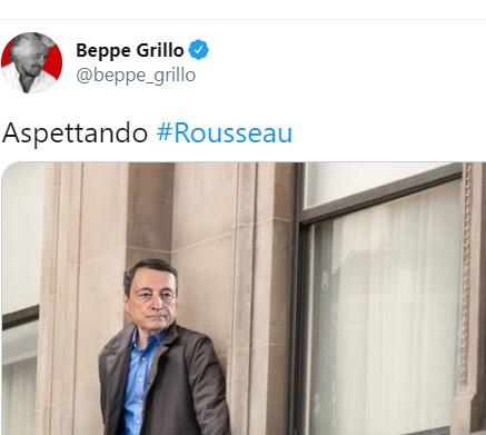 Draghi sul cornicione, il fotomontaggio di Grillo