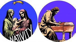 Due Madonne coccolano Gesù, opera di Laika a sede Pro Vita
