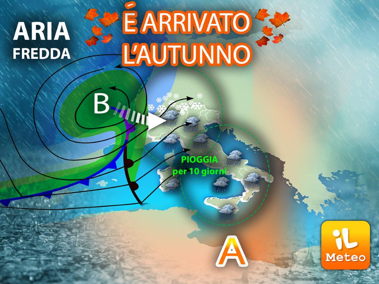 E' arrivato l'Autunno, pioggia per almeno dieci giorni da Nord a Sud
