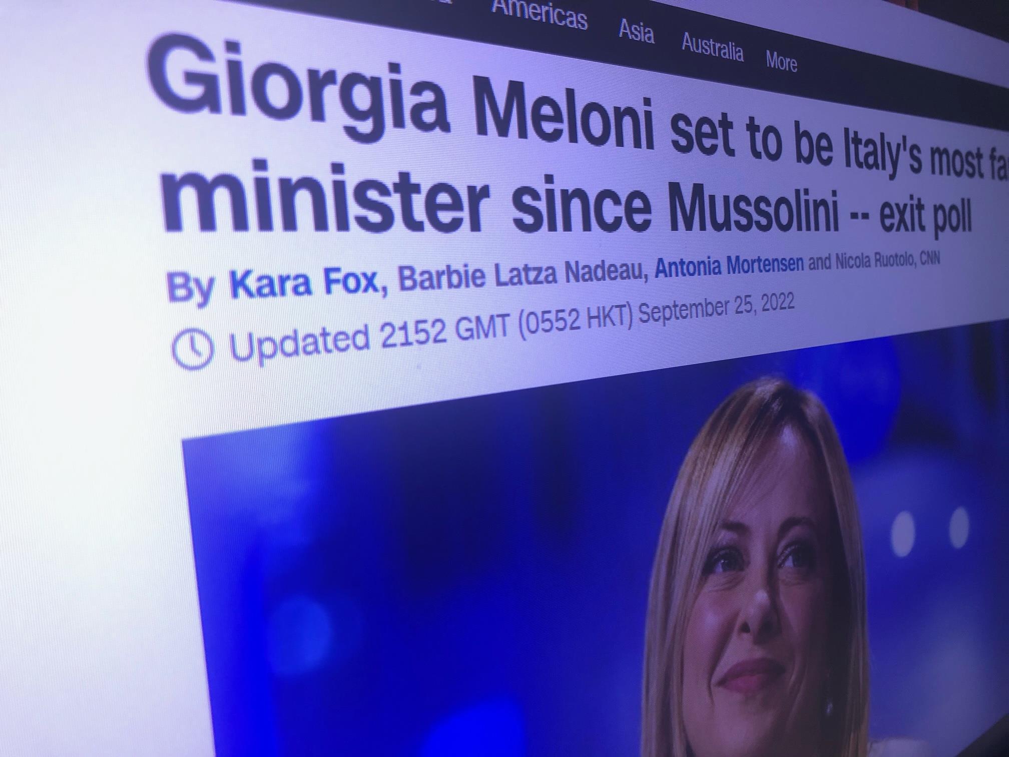 Elezioni 2022, Cnn: 'Meloni sarà premier più a destra dai tempi di Mussolini'