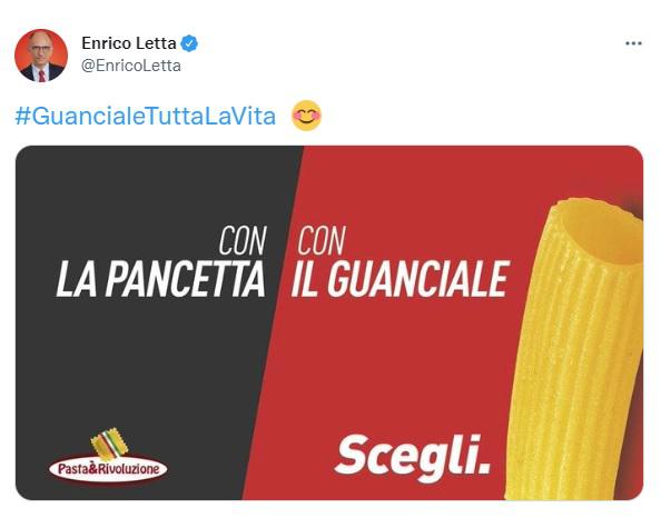 Elezioni 2022, parodia manifesti Pd e ironia Letta: "Guanciale tutta la vita"