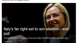 Elezioni 2022, siti esteri: Meloni si avvia a essere prima donna premier