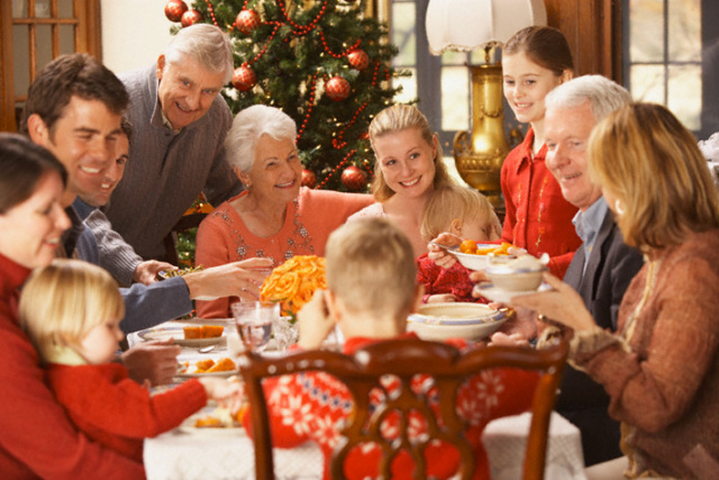 Large family eating Christmas dinner, Richmond, Virginia, United States