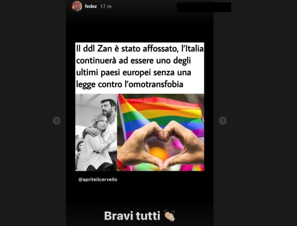 Fedez: "Ddl Zan oggi affossato al Senato, bravi tutti"