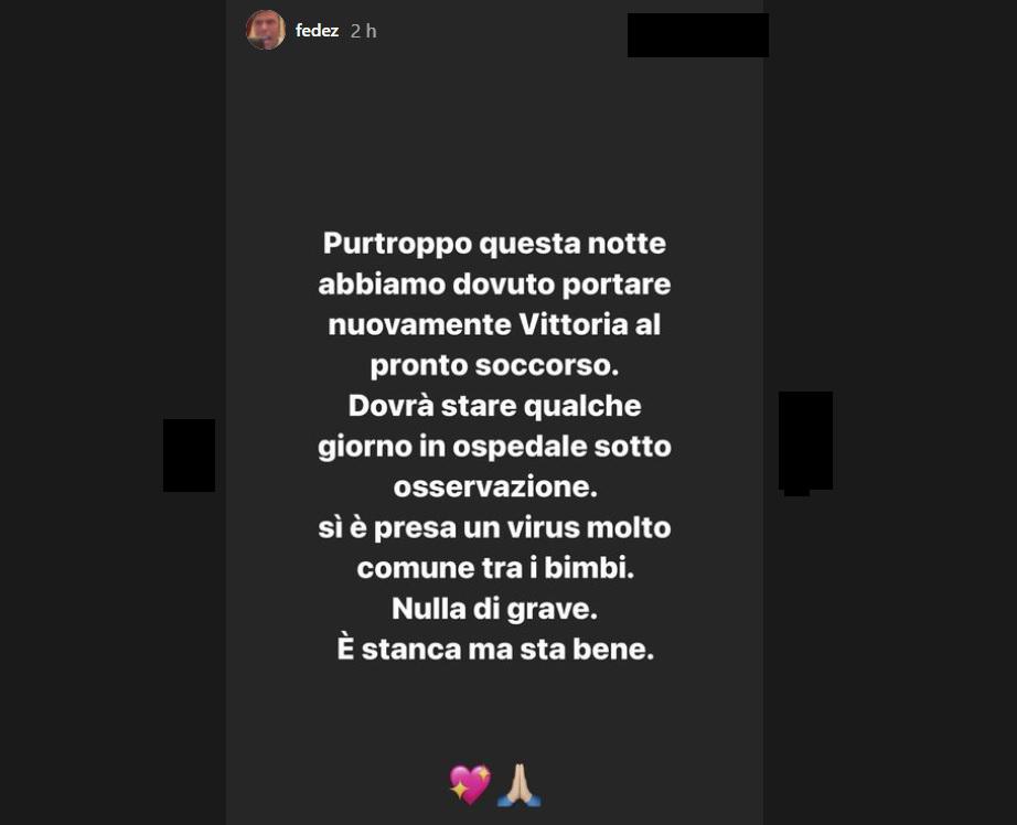 Fedez e Ferragni, ricoverata figlia Vittoria: "Stanca ma sta bene"