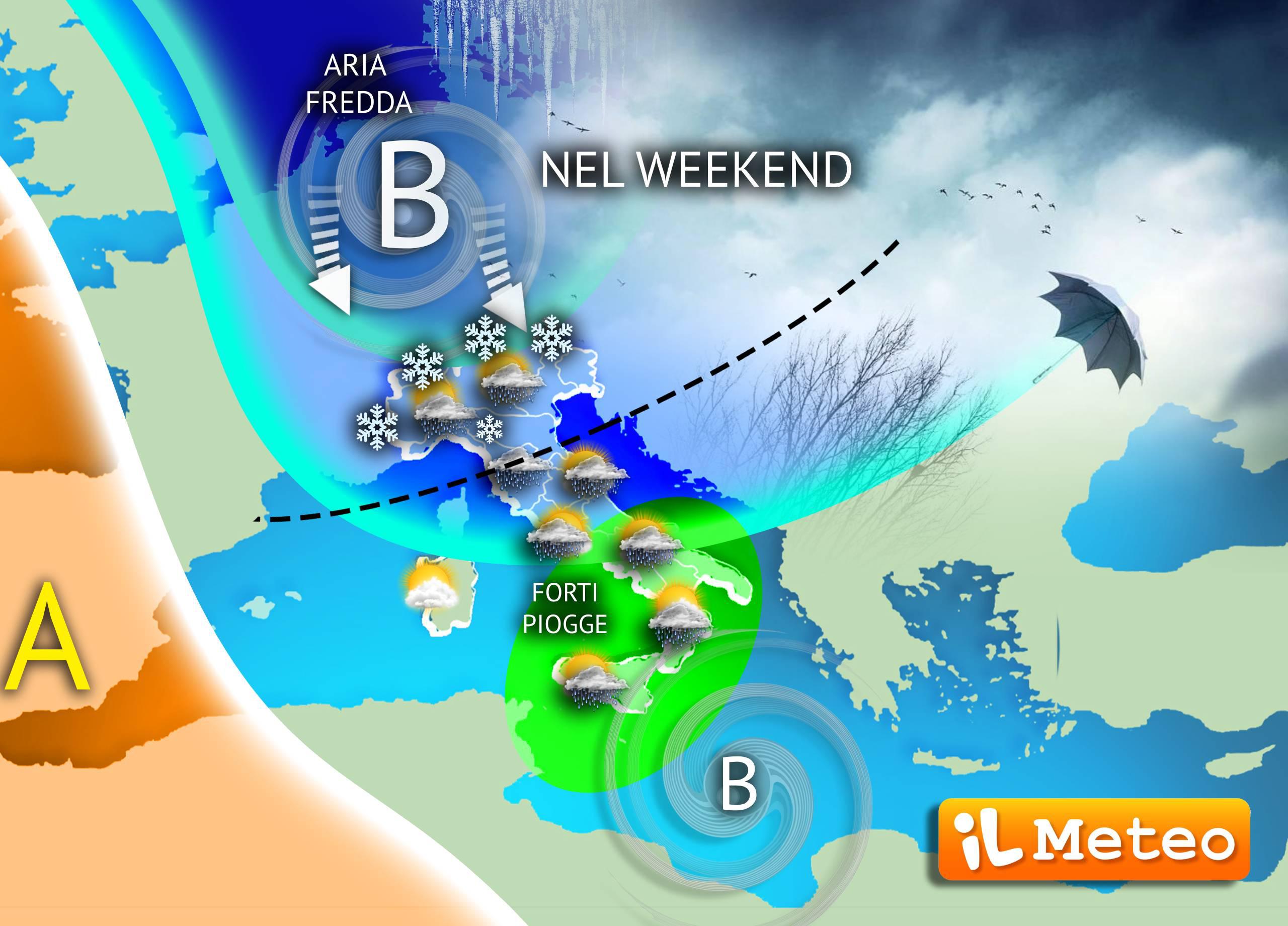 Freddo, pioggia, vento e neve a bassa quota sull'Italia: le previsioni meteo