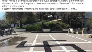 Frosinone, enorme svastica in piazza a Colli con tappetini del parco giochi