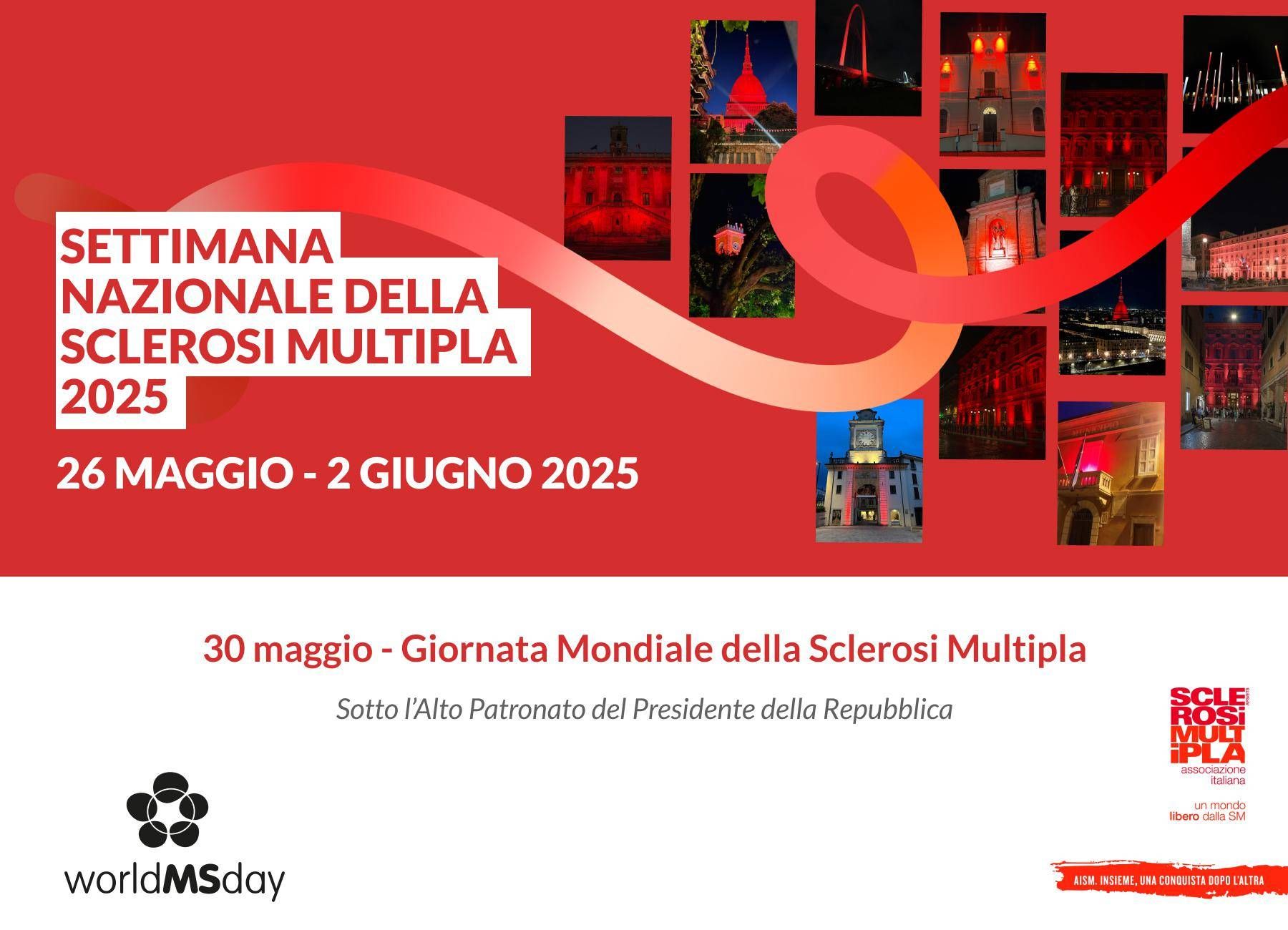 Giornata mondiale sclerosi multipla numero 25, l'Italia si tinge di rosso