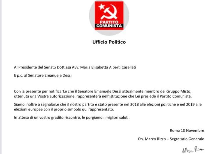 Il Partito Comunista torna in Senato, l'ex M5S Dessì passa con Rizzo