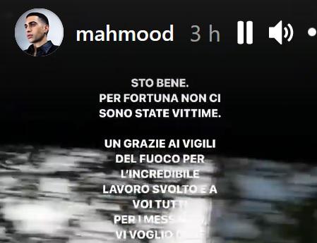Incendio Milano, Mahmood: "Sto bene, grazie a tutti