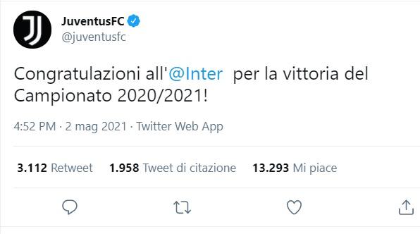 Inter scudetto, la Juve si congratula e tifosi si arrabbiano