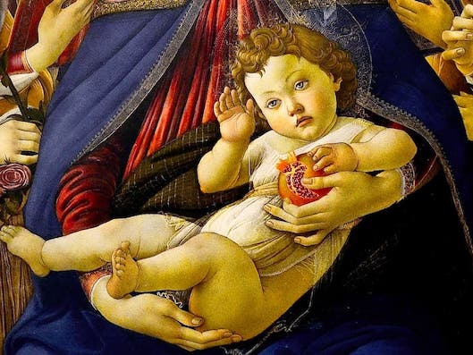 Botticelli 1487: la Madonna della Melagrana (particolare)