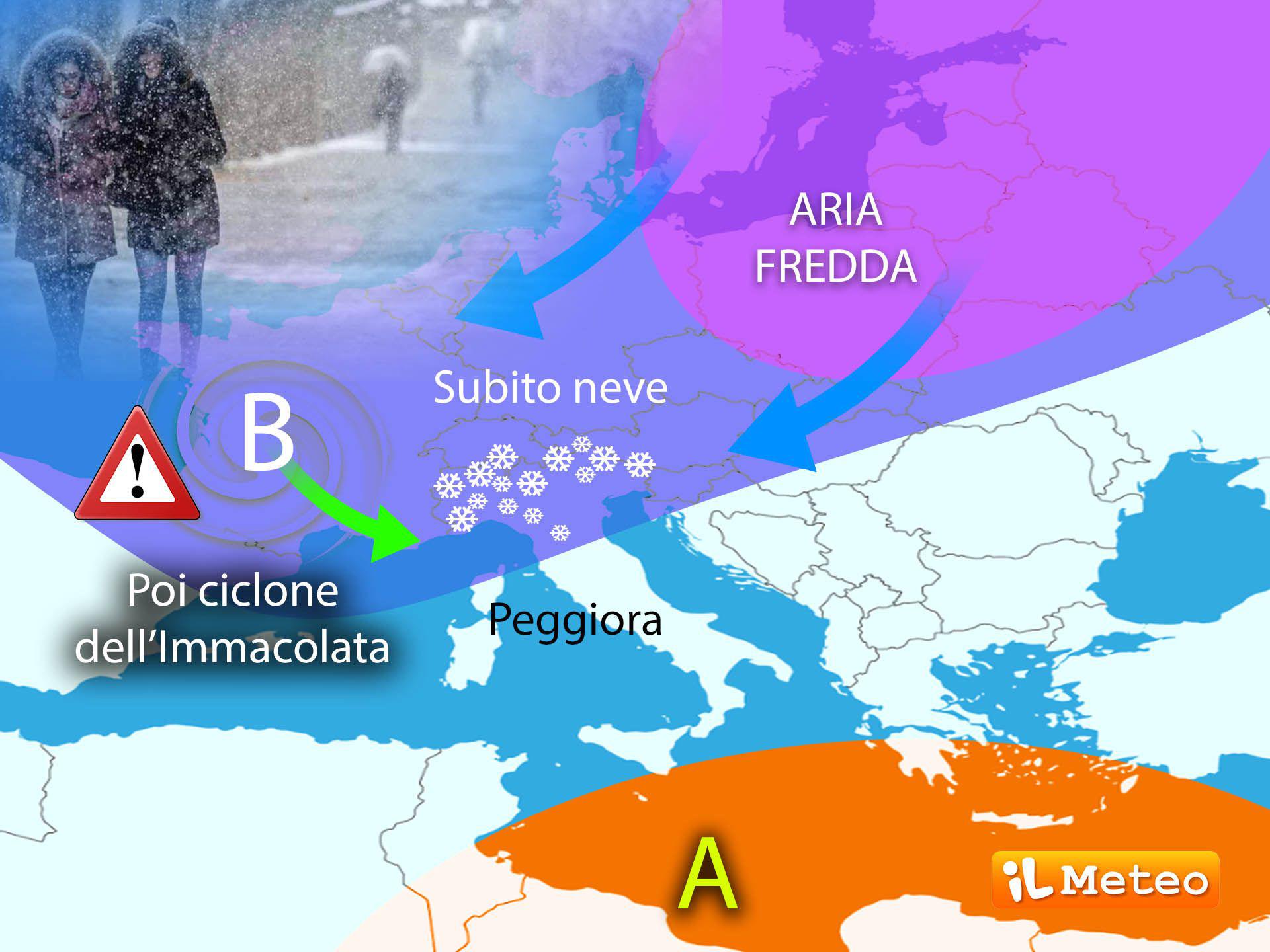 Neve in pianura, poi maltempo con il ciclone dell'Immacolata: ecco dove, previsioni meteo