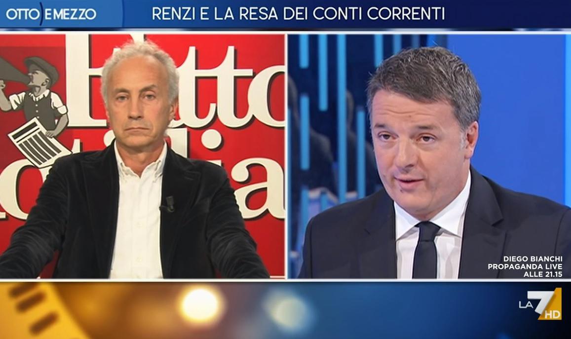 Renzi contro Travaglio a 'Otto e mezzo': "Il Fatto è il mio vitalizio"