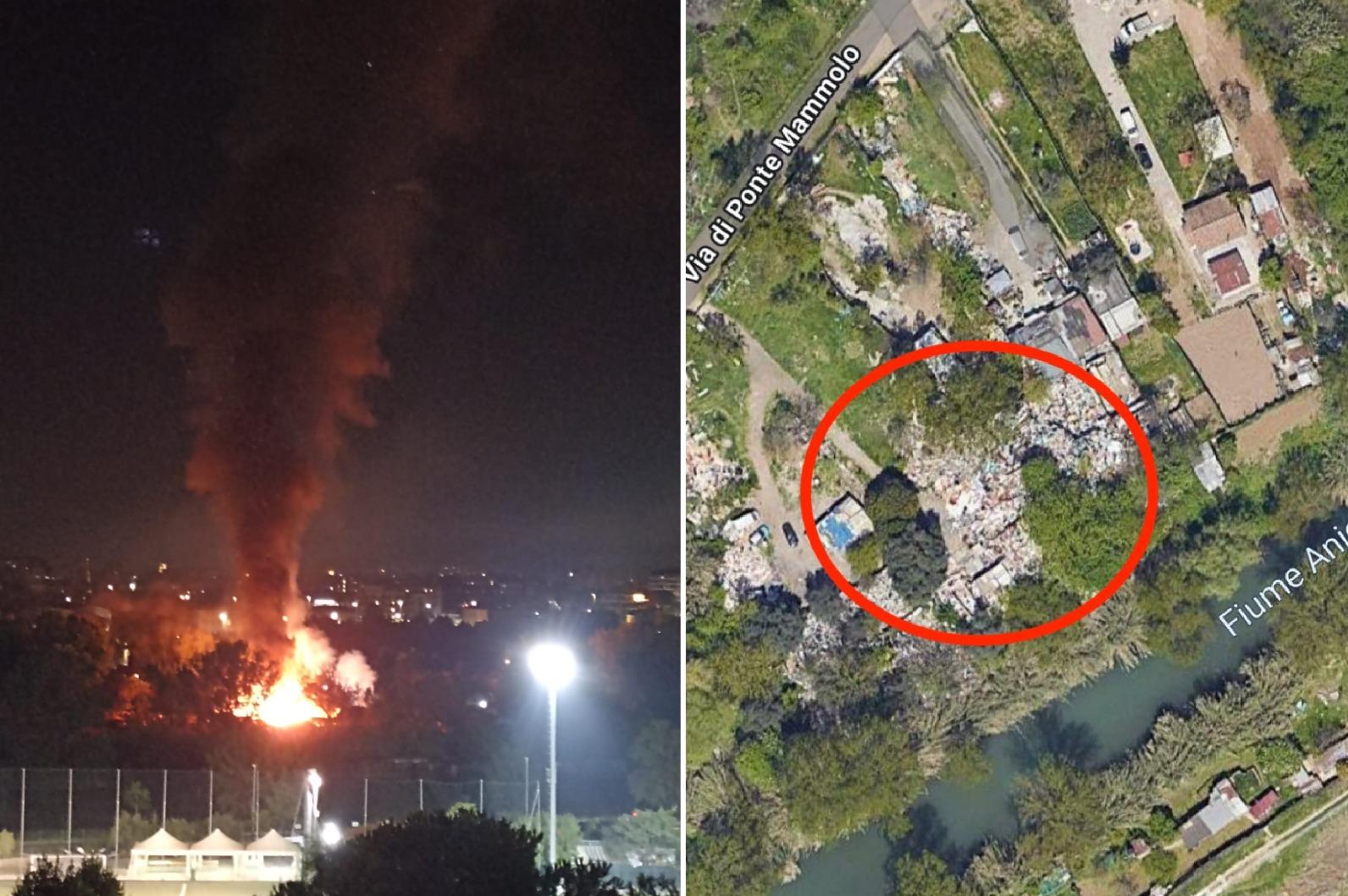 Roma, incendio in una discarica abusiva