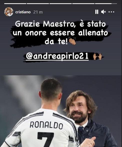 Ronaldo saluta Pirlo: "Grazie Maestro, è stato un onore"