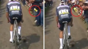 Scandalo Parigi-Roubaix, tifoso lancia borraccia in faccia a Van der Poel - Video