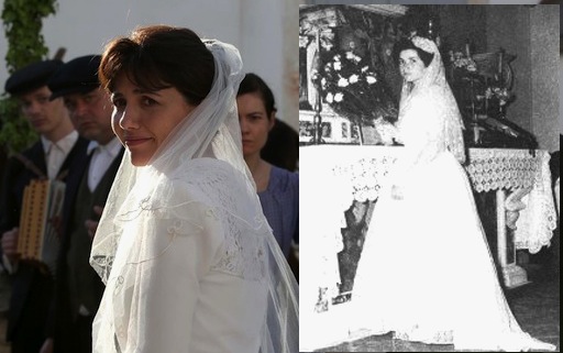 A sx un'immagine della fiction La sposa, a dx Carmela Rocca a 17 anni nel giorno del matrimonio per procura