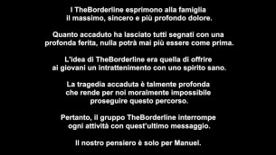 TheBorderline chiudono: "Stop ogni attività, nostro pensiero è solo per Manuel"