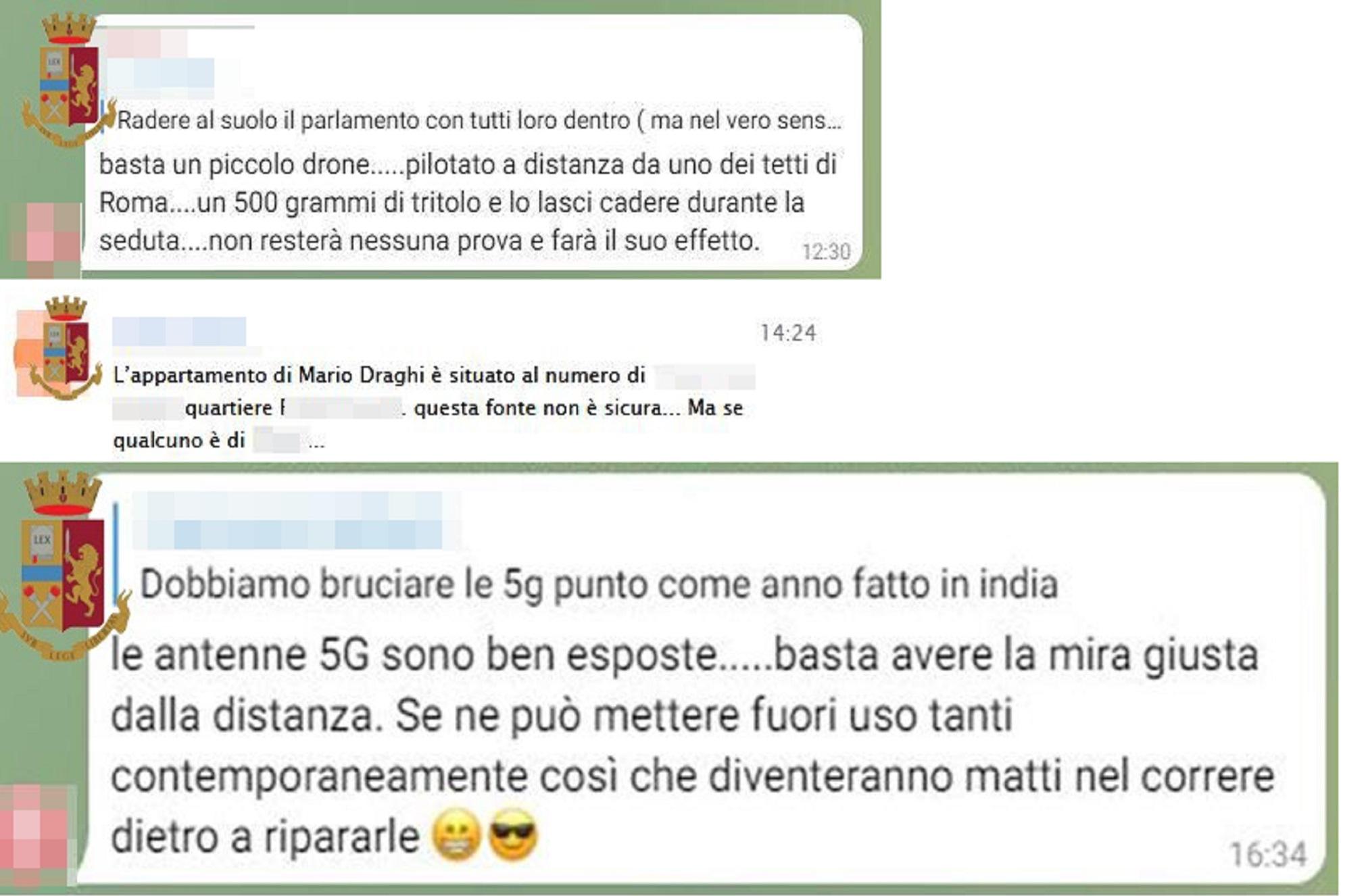 Tritolo sul Parlamento e indirizzo di Draghi: la chat no vax Telegram