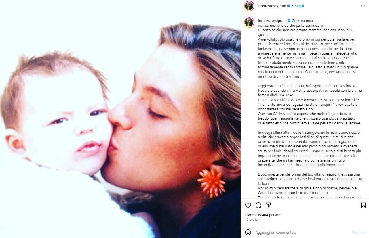 Vasco Rossi, il figlio Lorenzo: "Ciao mamma, mi hai insegnato amore incondizionato"