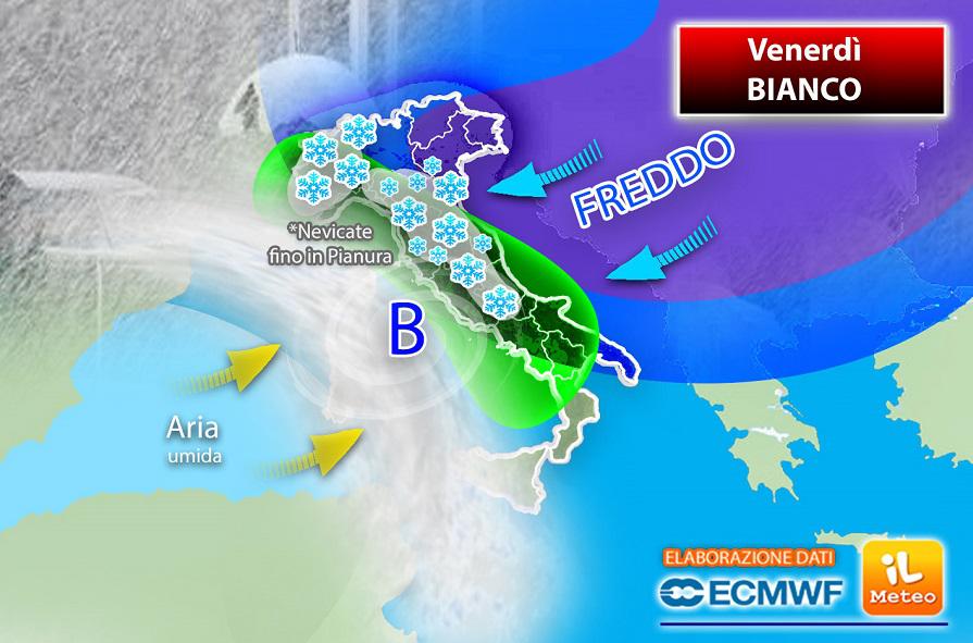 Venerdì 12 febbraio arriva la neve, poi il gelo: ecco dove