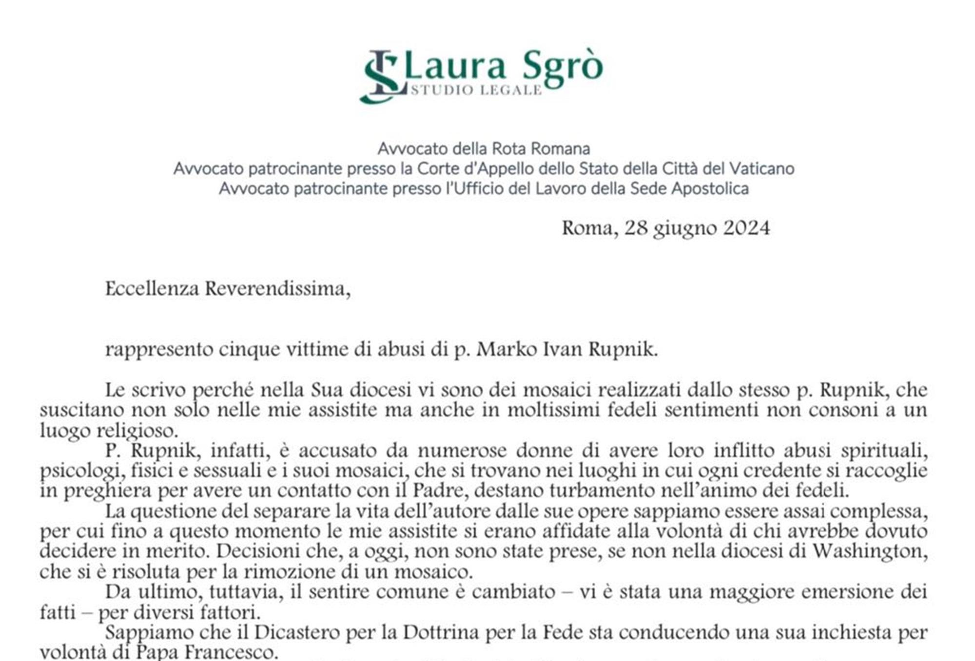 "Via i mosaici di padre Rupnik dalle chiese", la lettera delle vittime ai Vescovi del mondo