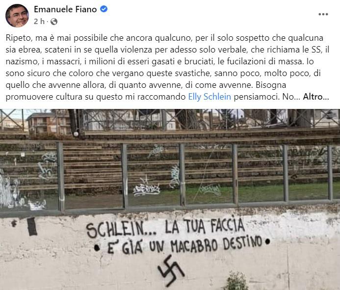 Viterbo, svastica e scritta contro Elly Schlein