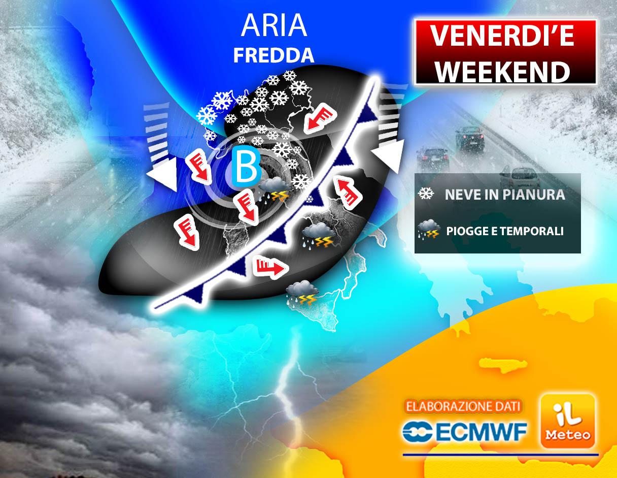 Weekend 11-12 dicembre, ancora maltempo: pioggia e neve su Italia